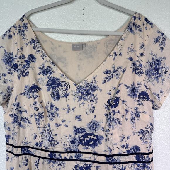 eShakti Dress Womens 3X Blue Floral Fit Flare Cottagecore Romantic Pockets Plus - Picture 4 of 13